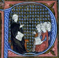 London, BL MS Burney 275, f. 176v: C13 Paris teacher and students